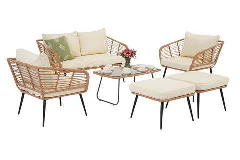 Zestaw technorattanowy Malta Coffee 4 beżowy z pufami Garden Point