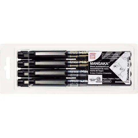 Kuretake Mangaka Zestaw czarny BLACK 8szt. CNM/8VBK