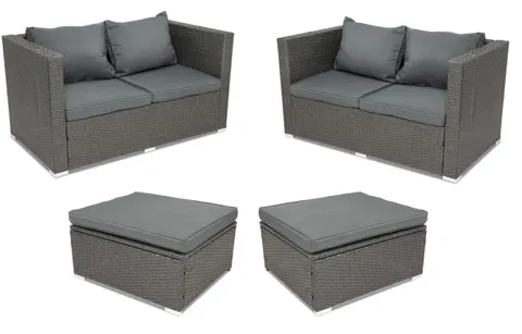 Meble ogrodowe z technorattanu Roma dla 4 osób + 2 pufy Garden Point antracyt