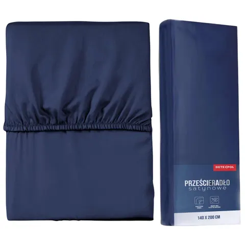 Prześcieradło satynowe z gumką 220cm x 200cm GRANATOWY