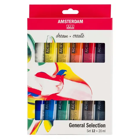 Farby akrylowe Talens Amsterdam Standard Acrylic Paints – zestaw 12 tub po 20ml
