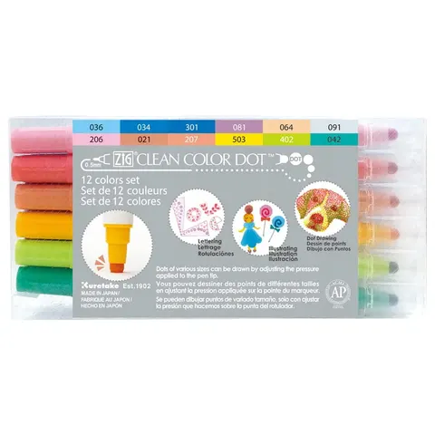 Kuretake Clean Color Dot dwie końcówki Zestaw 12 kolorów TC-6100/12V