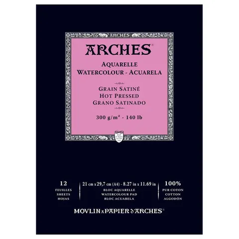 Blok do akwareli Arches Grain Satine - A4, 300 g, 12 ark., 100% bawełny, hot pressed