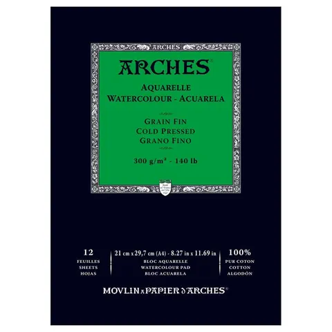 Blok do akwareli Arches Grain Fin - A4, 300 g, 12 ark., 100% bawełny, cold pressed