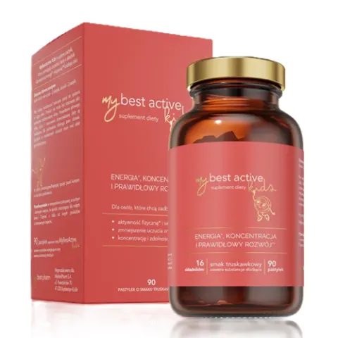 MyBestPharm MyBestActive Kids dla dzieci smak truskawkowy 90 pastylek do ssania