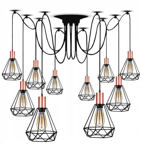 Lampa wisząca PAJĄK 10 na klosze rose gold