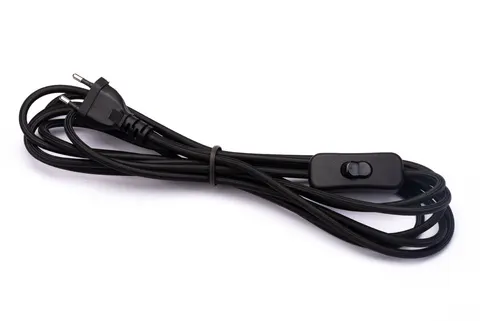 Przewód w oplocie kabel z wtyczką 2m czarny
