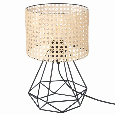 Lampka nocna czarny stelaż abażur rattan