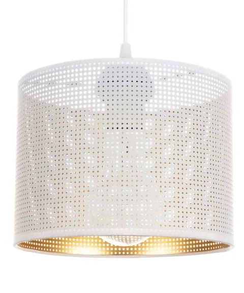 Lampa wisząca ażurowa walec biały złoty środek