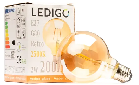 Żarówka LED E27 G80 2W DEKORACYJNA KULA amber