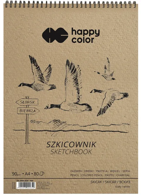 Szkicownik na spirali Happy Color biały - A4, 90 g, 80 ark.