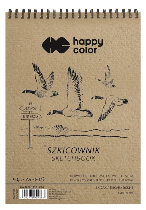 Szkicownik na spirali Happy Color biały - A5, 90 g, 80 ark.