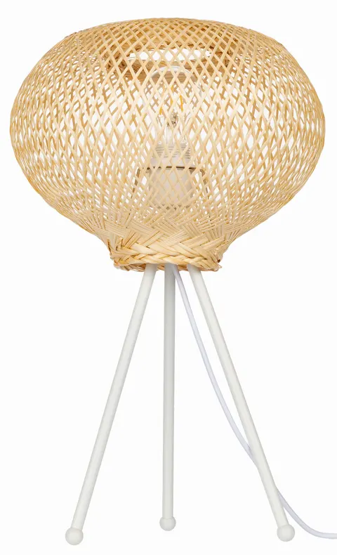 Lampa stojąca biała NEPTUN Mini z abażurem bambusowym TH04S