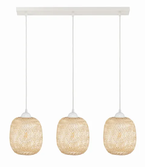 Lampa potrójna listwa biała klosz boho bambusowy PHU12B