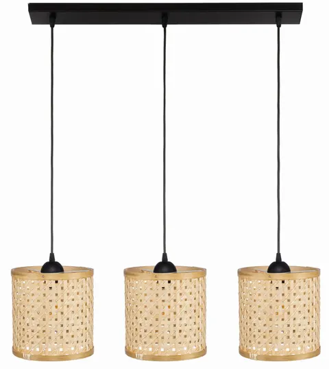 Lampa potrójna listwa czarna klosz boho bambusowy PHU13C