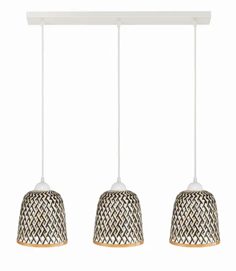 Lampa potrójna listwa biała klosz boho bambusowy PHU15E