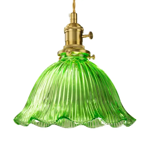 Lampa wisząca szklana zielona ryflowana Dalia