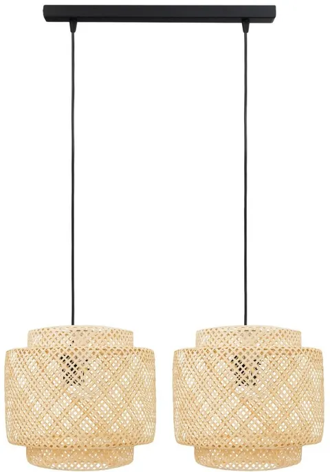 Lampa podwójna listwa czarna abażur bambusowy TH36