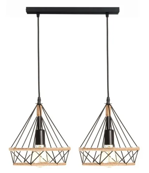 Lampa wisząca loft listwa podwójna GEO S BOHO sznur juta