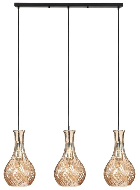 Lampa wisząca listwa potrójna kryształ karafka amber