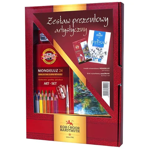 Zestaw prezentowy kredki akwarelowe Mondeluz 24 kolory + blok Koh i Noor