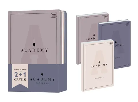 Brulion A5 96 kartek w kratkę M 90g ACADEMY (2+1 gratis) INTERDRUK