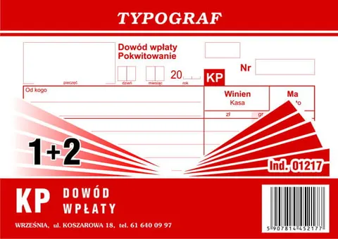 DOWÓD WPŁATY KP 01217 O+2K (60K=20KPL) 01217 TYPOGRAF