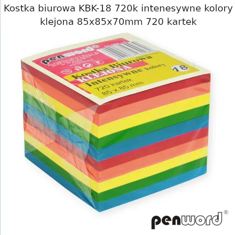 Notes kostka 85x85x70mm klejona intensywne kolory KBK-18 720K PENWORD