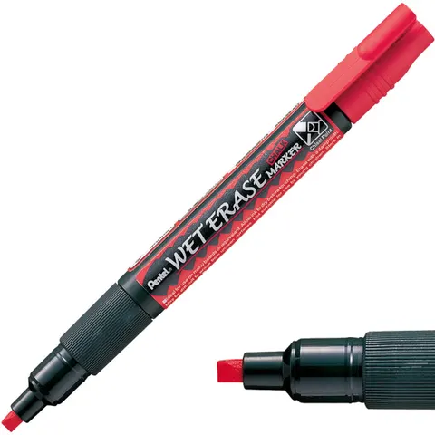 Marker kredowy czerwony 1,5 x 4 mm ścierany na mokro do szkła i tablic, Pentel