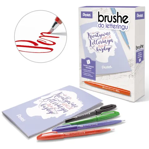 Pisaki do nauki kaligrafii BASIC 4 pisaki TOUCH BRUSH PEN + książeczka PENTEL /ZESTAW-SES15C-ABCD-L/