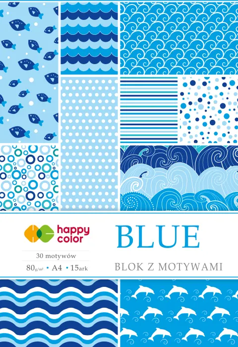 Blok z motywami Happy Color Blue - A4, 80 g, 15 ark.
