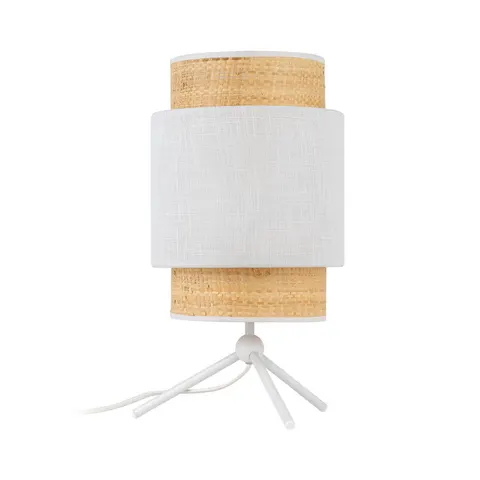 Lampka nocna w stylu BOHO NEW klosz z elementami rafi biały na E27 - 5535