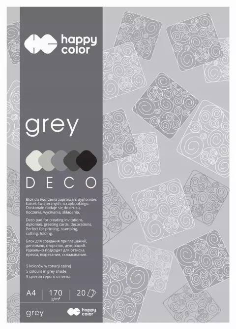 Blok DECO GREY HAPPY COLOR A4 20ark.170g 5 ko lorów HA 3717 2030-082