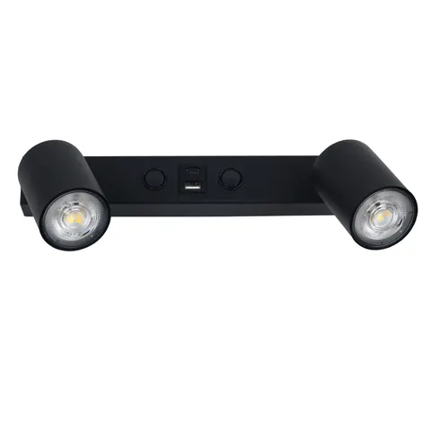Nowoczesny kinkiet ścienny TOP BLACK z dwoma reflektorkami, włączniki, ładowanie USB - 10277