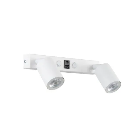 Kinkiet ścienny TOP biały z dwoma reflektorkami, włączniki, ładowanie USB - 10276