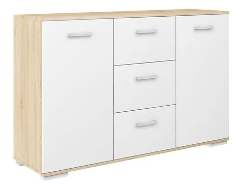 Komoda z szufladami i szafkami ABS-120 K3 dąb sonoma/biały