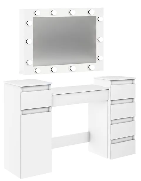 Toaletka MEGAN 1S1D4S z lustrem 14 żarówek LED biała