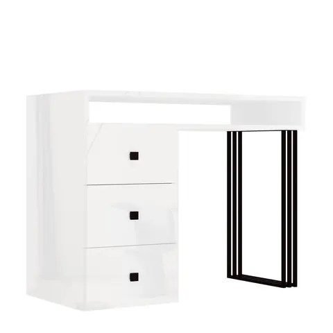 Biurko wolnostojące KLARA z szufladami 100 cm biały POŁYSK/czarny