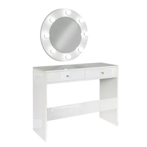 Toaletka Mega z lustrem okrągłym białym 65cm biały połysk/złoty