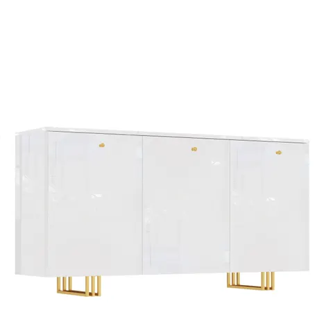 Komoda KLARA z szafkami 150 cm biały połysk/złoty