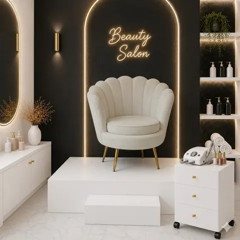 Stanowisko do pedicure: podest + fotel + komoda biały mat