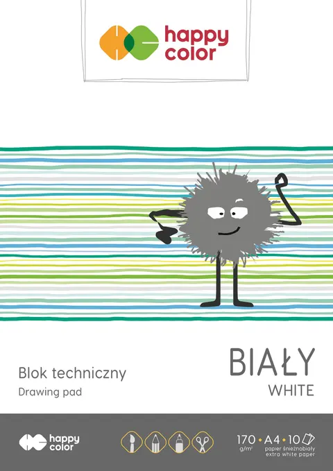 Blok techniczny biały A4 170g 10 ark Happy Color