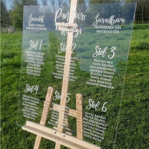 Tablica rozmieszczenie gości - plan stołów z pleksy