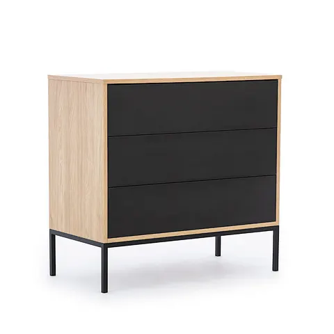 Komoda New Elegance BLACK LOFT 3S na metalowym stelażu, z czarnymi frontami