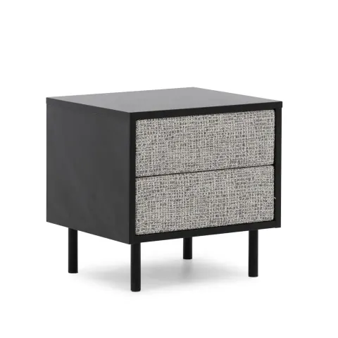 Stolik nocny New Elegance VERTIGO na czarnych metalowych nogach z tapicerowanymi frontami szuflad