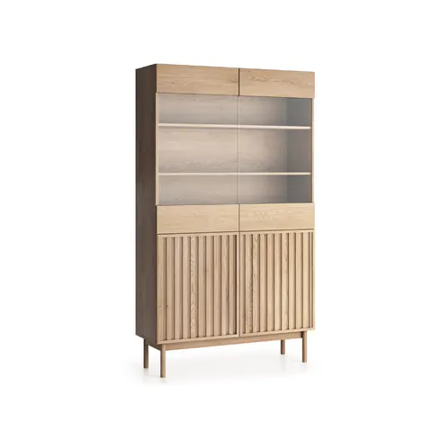 Witryna Gała Meble SAORI W2D szer. 106 cm na wysokich nóżkach, z ryflowanymi frontami
