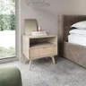 Stolik nocny Piaski FOREST S54 Beż / Jodełka Scandi z półką i szufladą