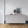 Komoda Piaski NOVA KSZ154 szer. 154 cm z ryflowaniami, kolor szary, złote uchwyty