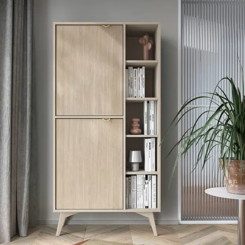 Regał Piaski FOREST RG80 Beż / Jodełka Scandi z półkami i szafkami