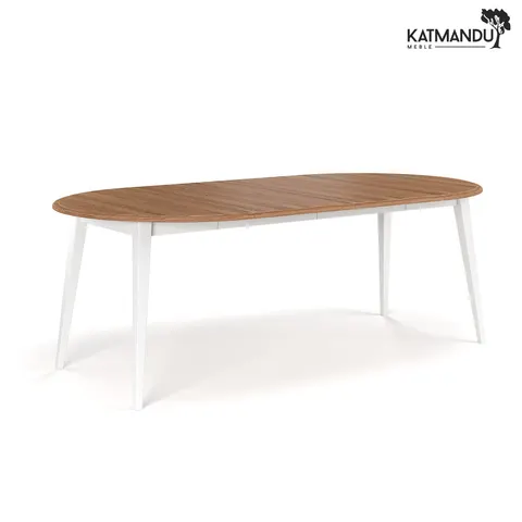 Stół Katmandu BELLUNO ELEGANTE 110–210 cm biały-dąb okrągły rozkładany z dębowym blatem